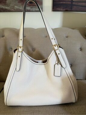 Coach White Pebble Leather Shoulder Bag with Gold Hardware